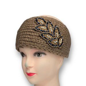 Women Headband Winter Ear Warm Turban Headwear Knit Wool Boho Hat Brown